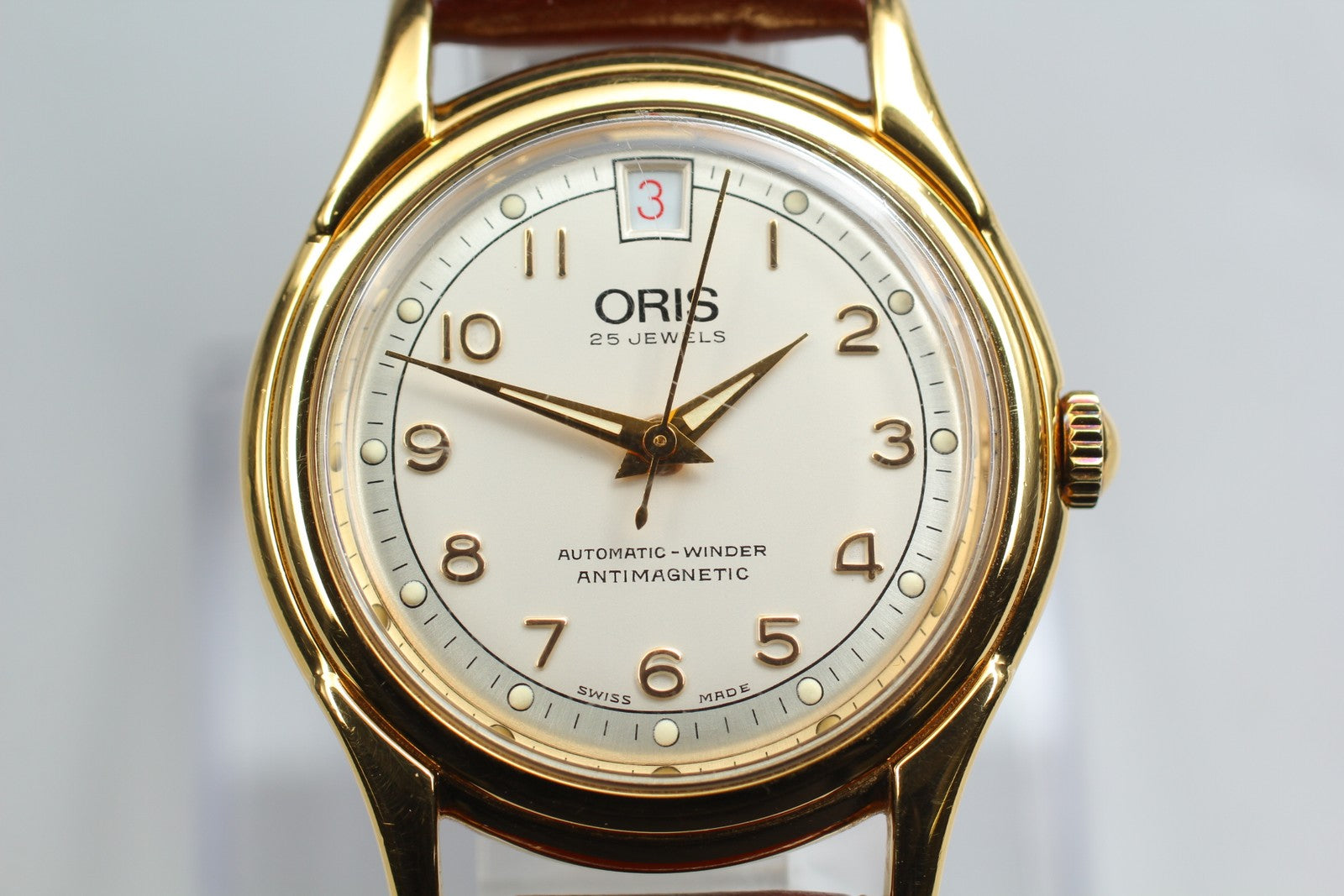 Vintage ORIS 7317 Automatic Date Gold Men's Watch 33mm JAPAN