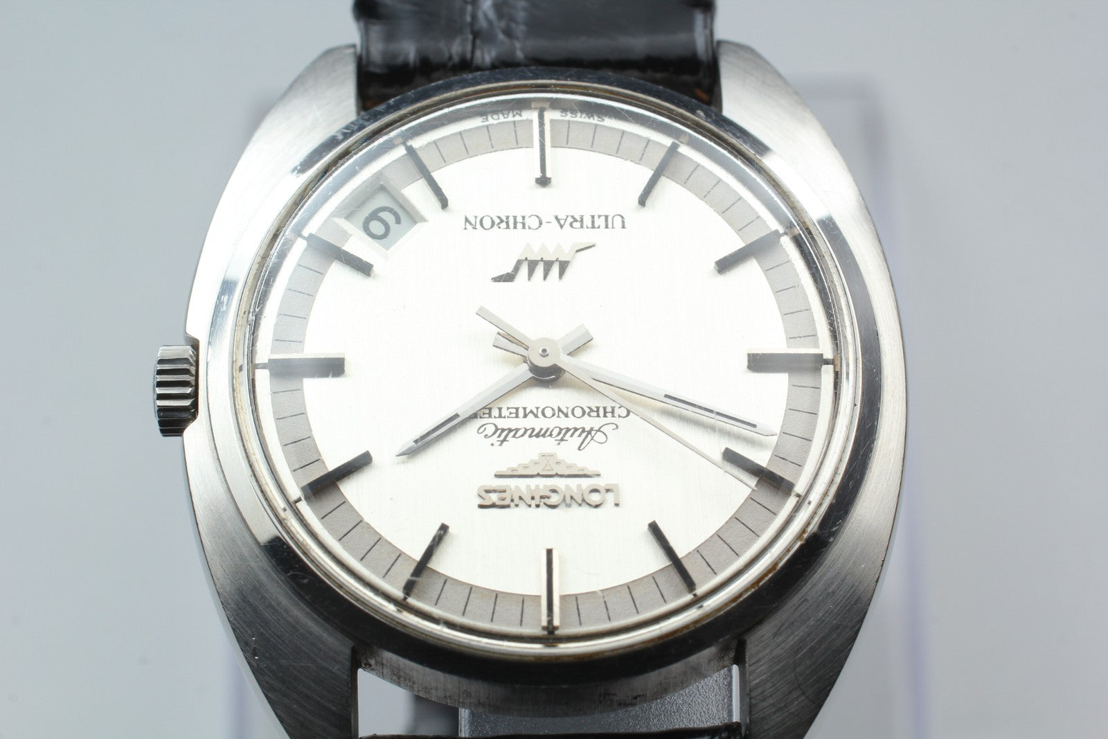 Vintage LONGINES ULTRA-CHRON Chronometer Date Silver Men's Watch 34mm Exc+5 JP