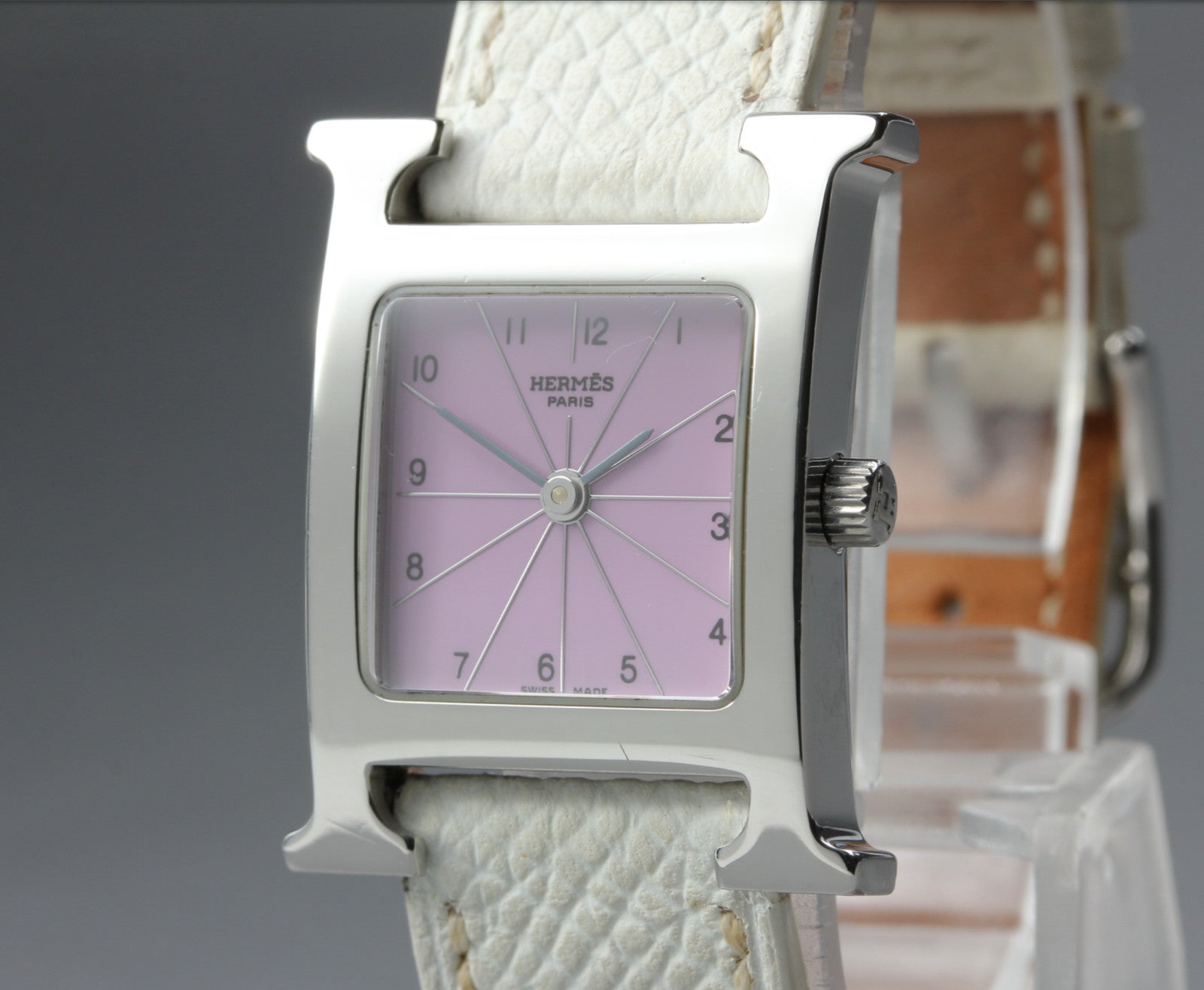 HERMES H Watch HH1.210 Silver Pink Dial 21mm Woman's Watch Quartz JAPAN