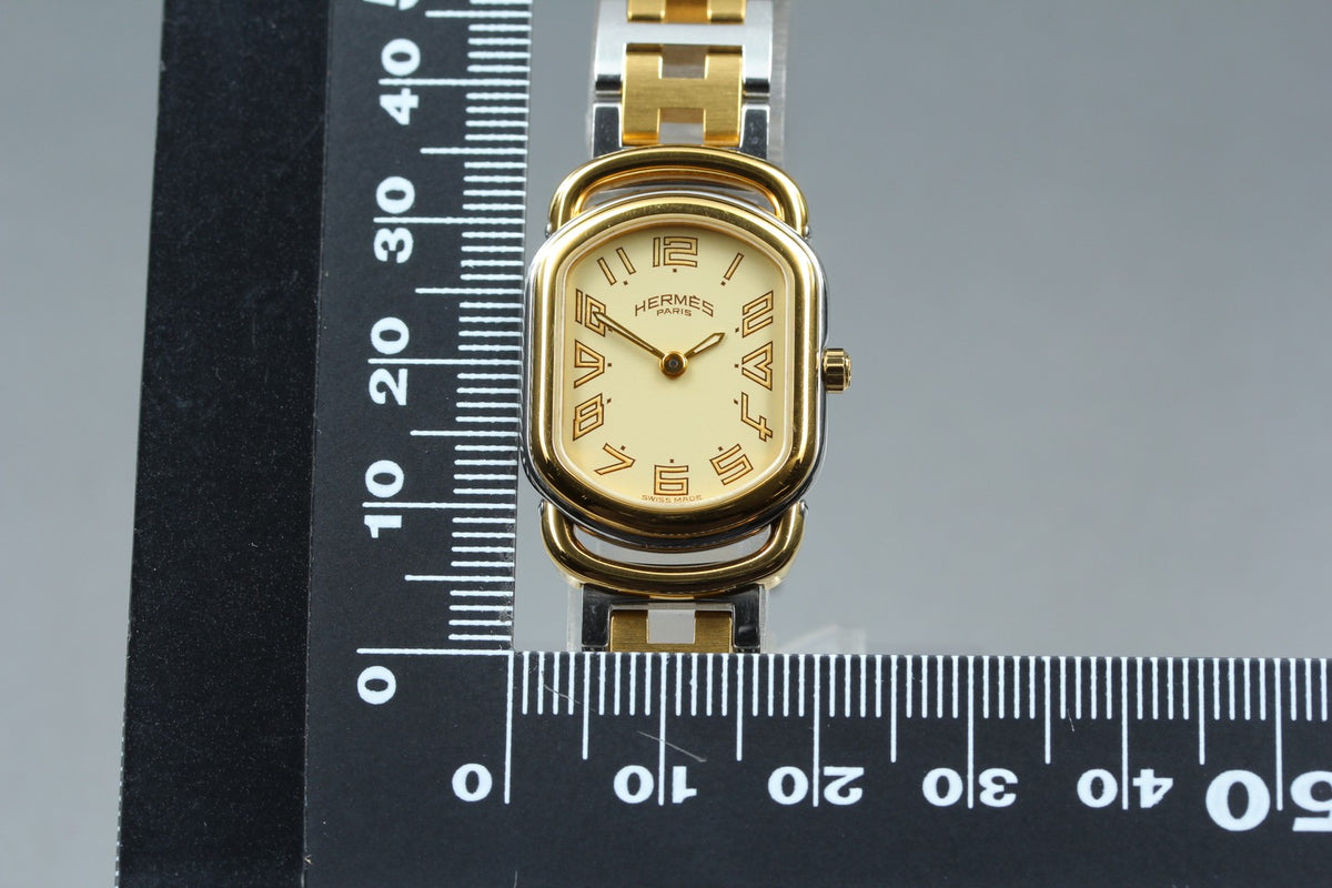 New Batt Vintage HERMES Rally RA1.240 Quartz Gold Dial Women's Watch 20mm JP Box