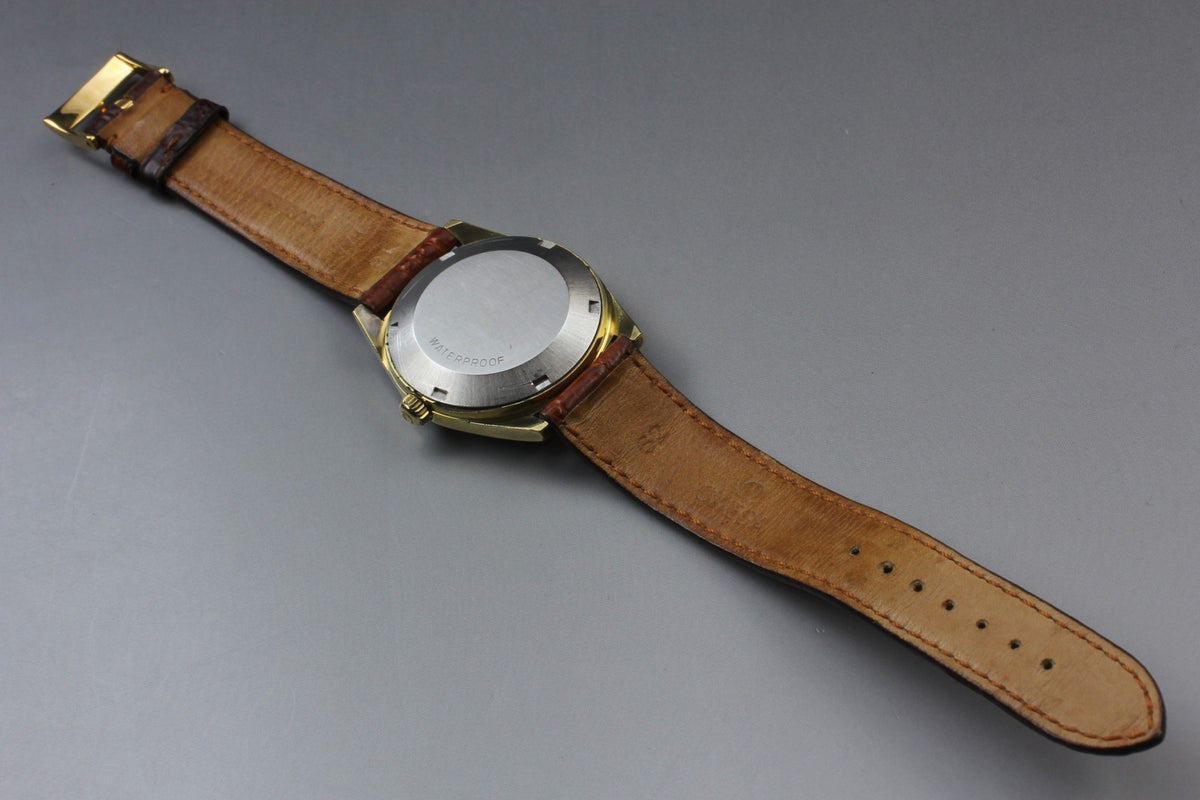 OMEGA Geneve 166.041 Cal.565 Date Gold Brown 34mm Automatic Men's Watch Vintage