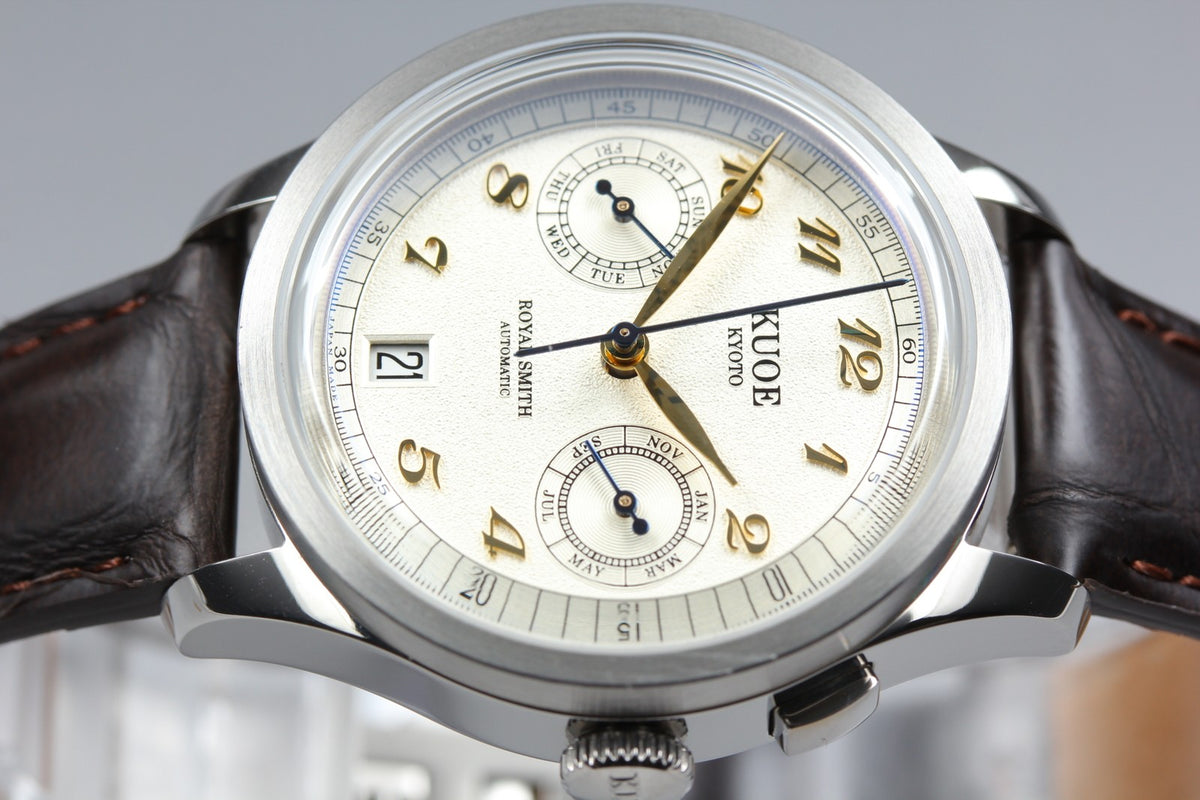 KUOE KYOTO ROYAL SMITH 90-010 Ivory Brown 35mm Automatic Men's Watch JAPAN Box