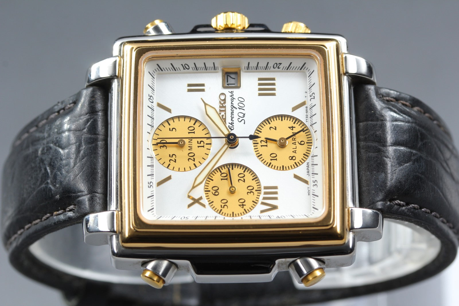 Vintage SEIKO SQ100 7T32-5A20 Monaco Chronograph Quartz Men's Watch 36mm JAPAN