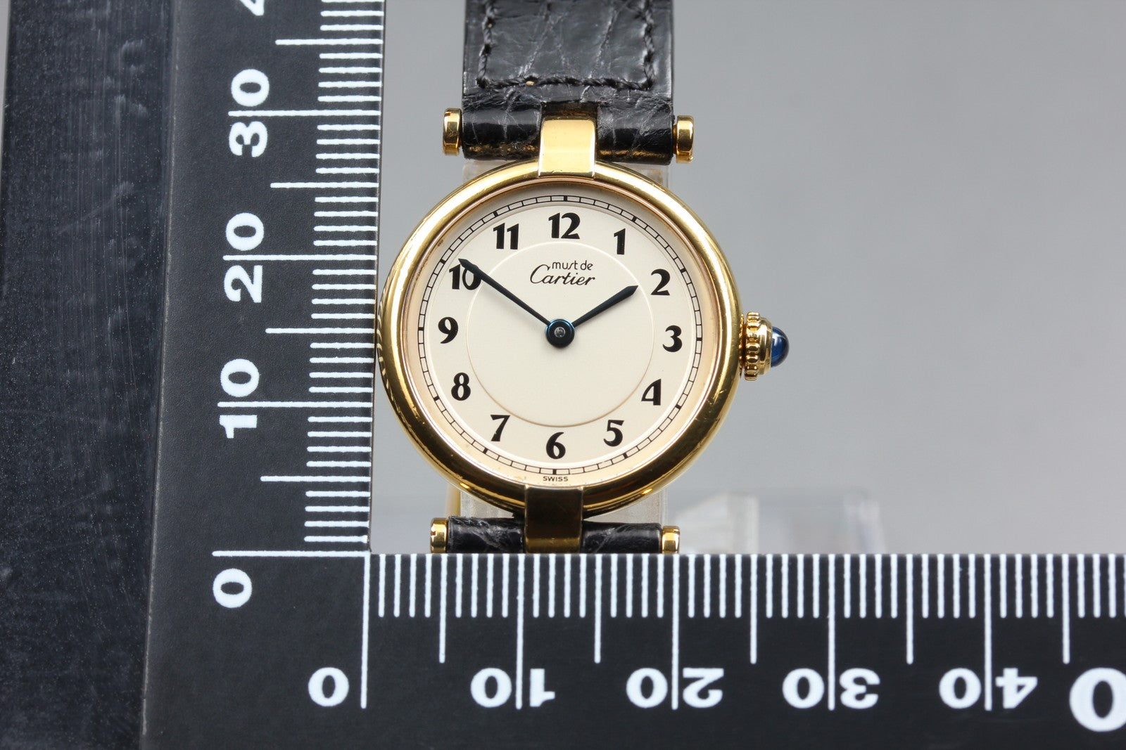 Vintage Cartier Must Vendome Vermeil 590004 Gold Black 24mm Women's Qz Watch