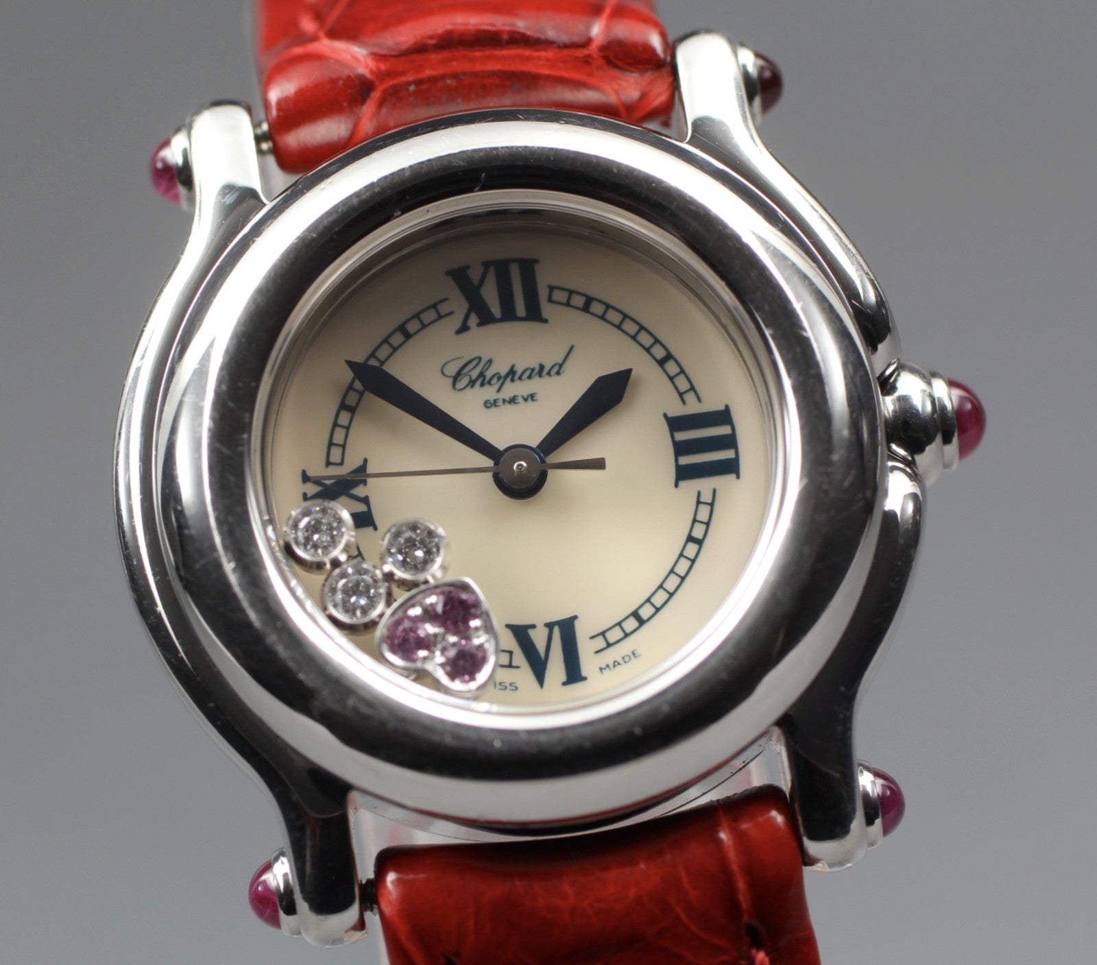 EXC+5 Chopard Happy Sports 27/8245-42 Heart Diamond Red Silver Qz Women’s Watch