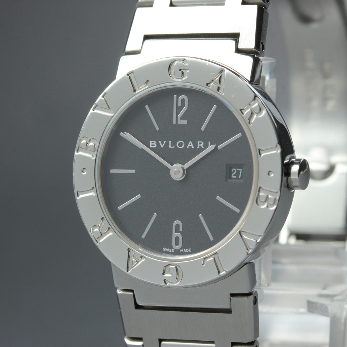 New Batt BVLGARI BB26SS Black Dial Quartz Date Women's Watch 26mm Used JAPAN