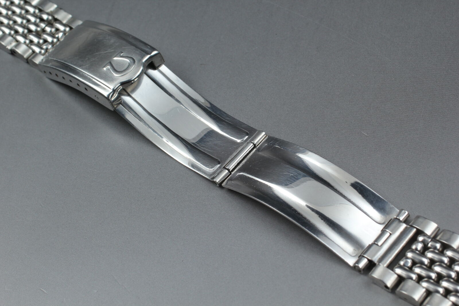 Vintage Exc+5 Omega 1502 18mm End Link 17 Beads of Rice Bracelet Stainless Steel