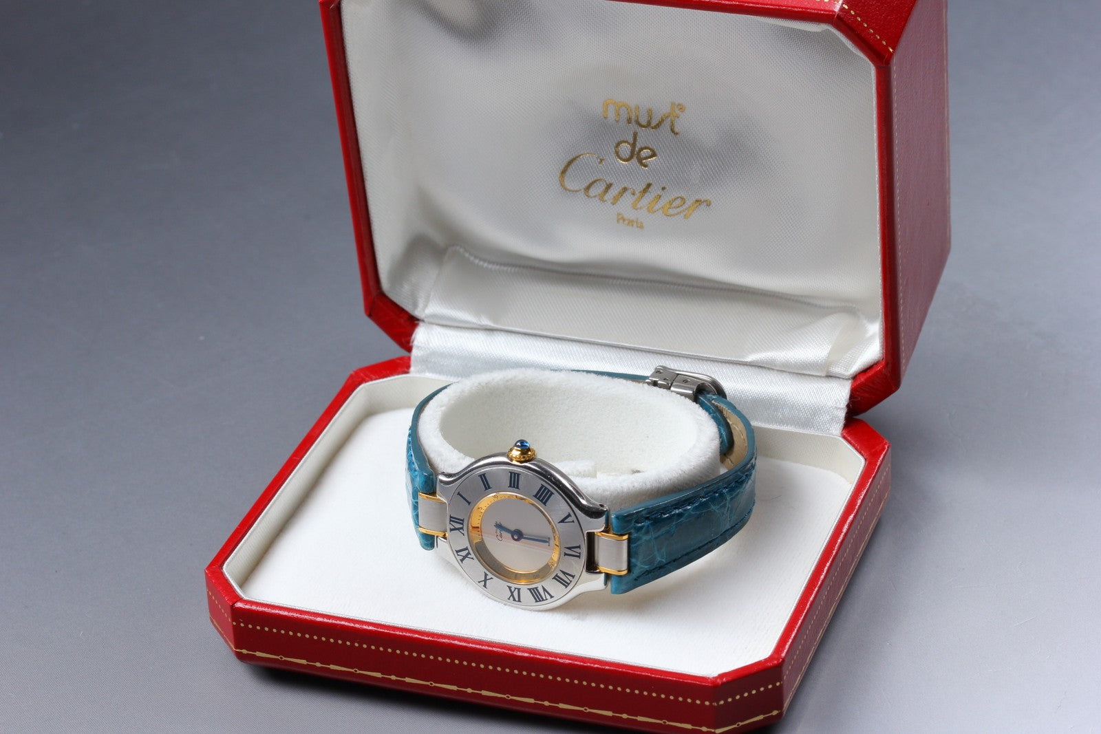 Exc+5 Box Cartier Must de Cartier 21 1340 Blue Silver 27mm Women's Quartz Watch