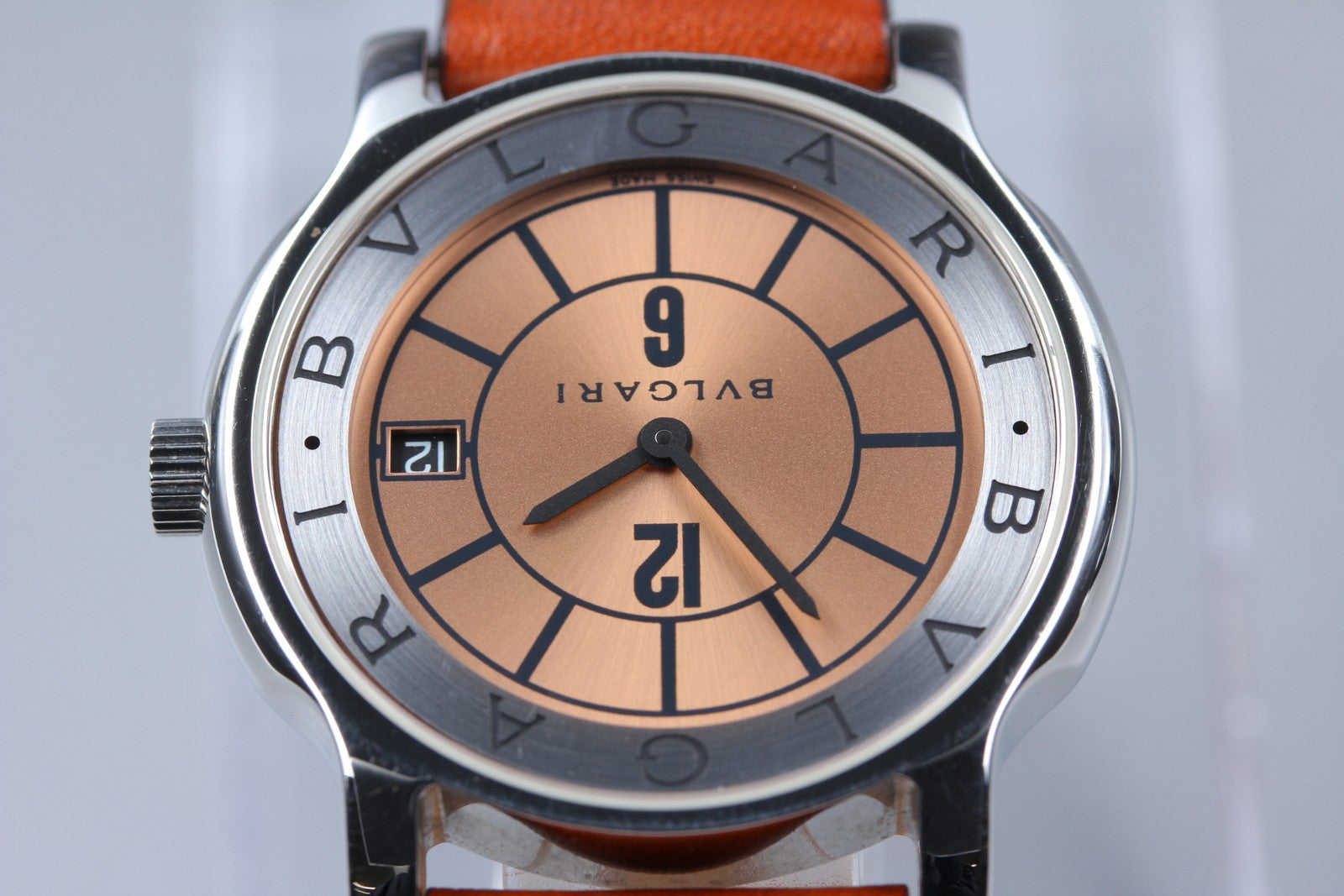New Batt BVLGARI SOLOTEMPO ST35S Pink Quartz Men's Watch 35mm JAPAN Box