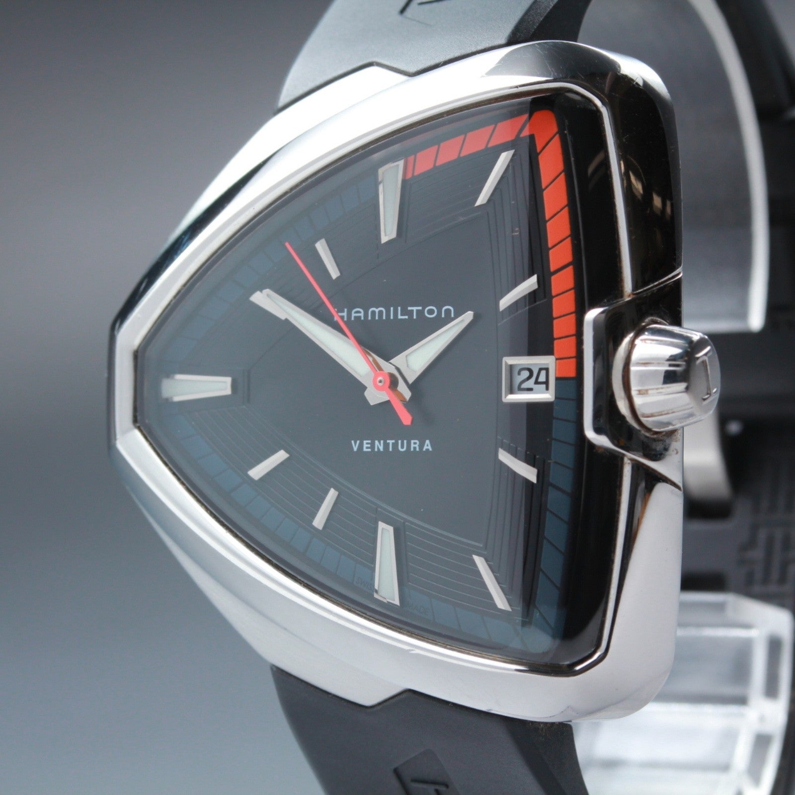 New Batt Hamilton Ventura Elvis80 H245510 Black Date Quartz Men's Watch 41mm JP