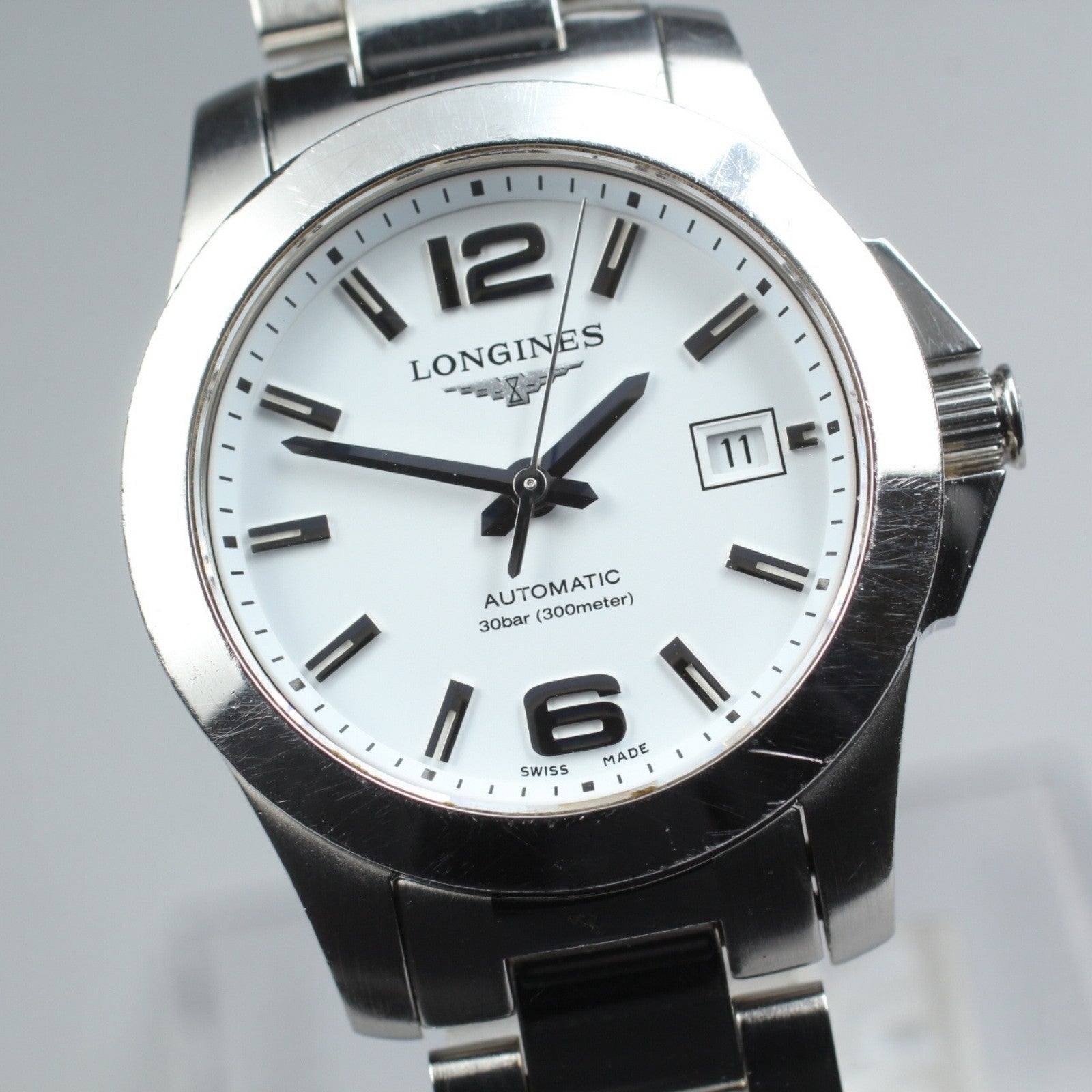 Exc+5* LONGINES Conquest L3.276.4 Date White Automatic Ladies Watch 30mm JAPAN