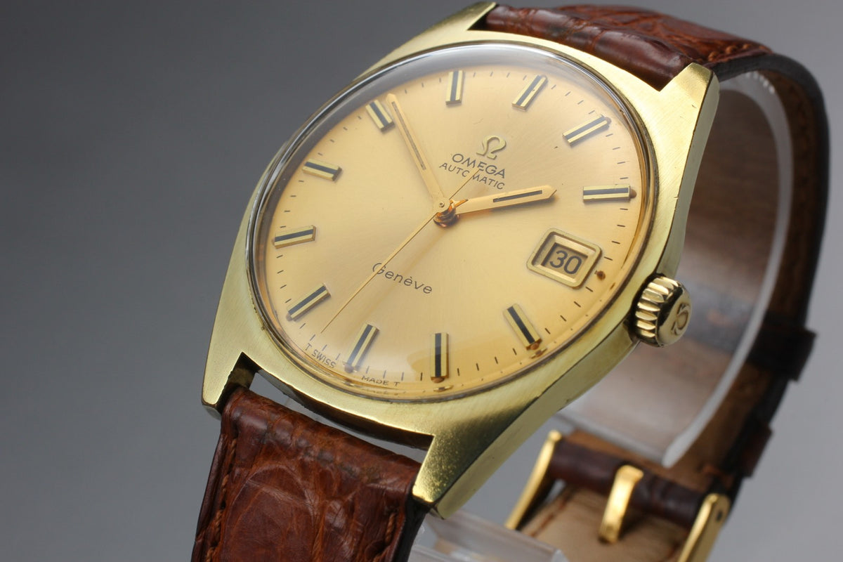 OMEGA Geneve 166.041 Cal.565 Date Gold Brown 34mm Automatic Men's Watch Vintage