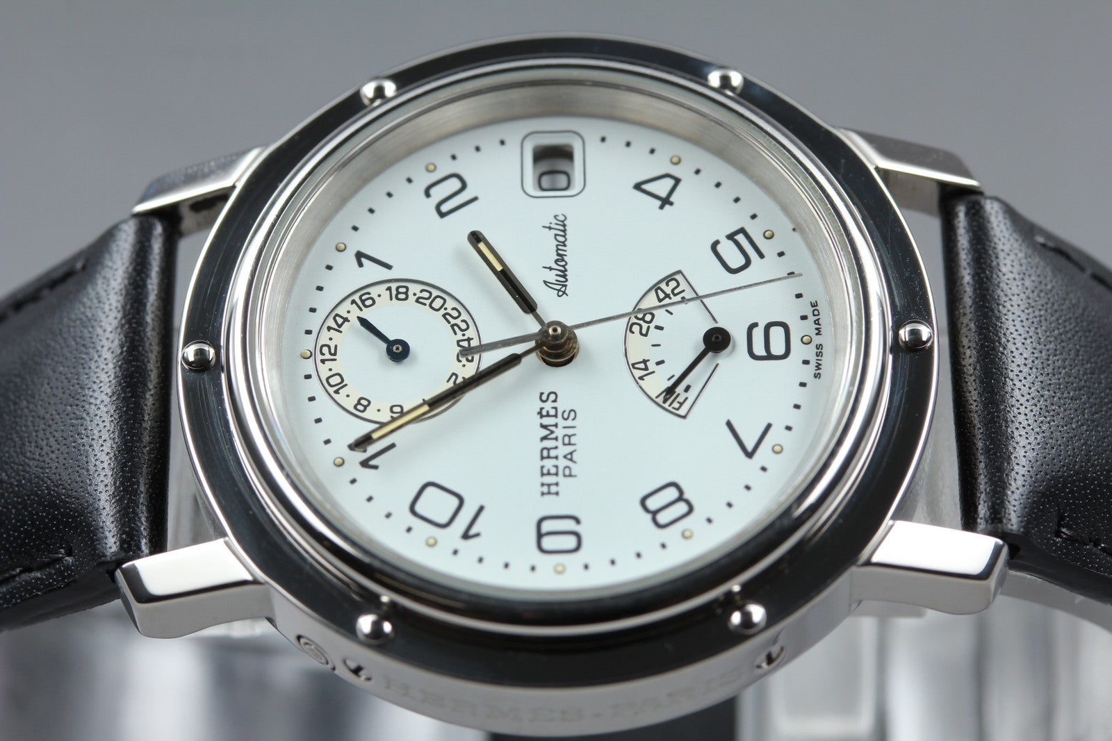 HERMES Clipper CL5.710 GMT Automatic White Dial Date Men's Watch 36mm JAPAN