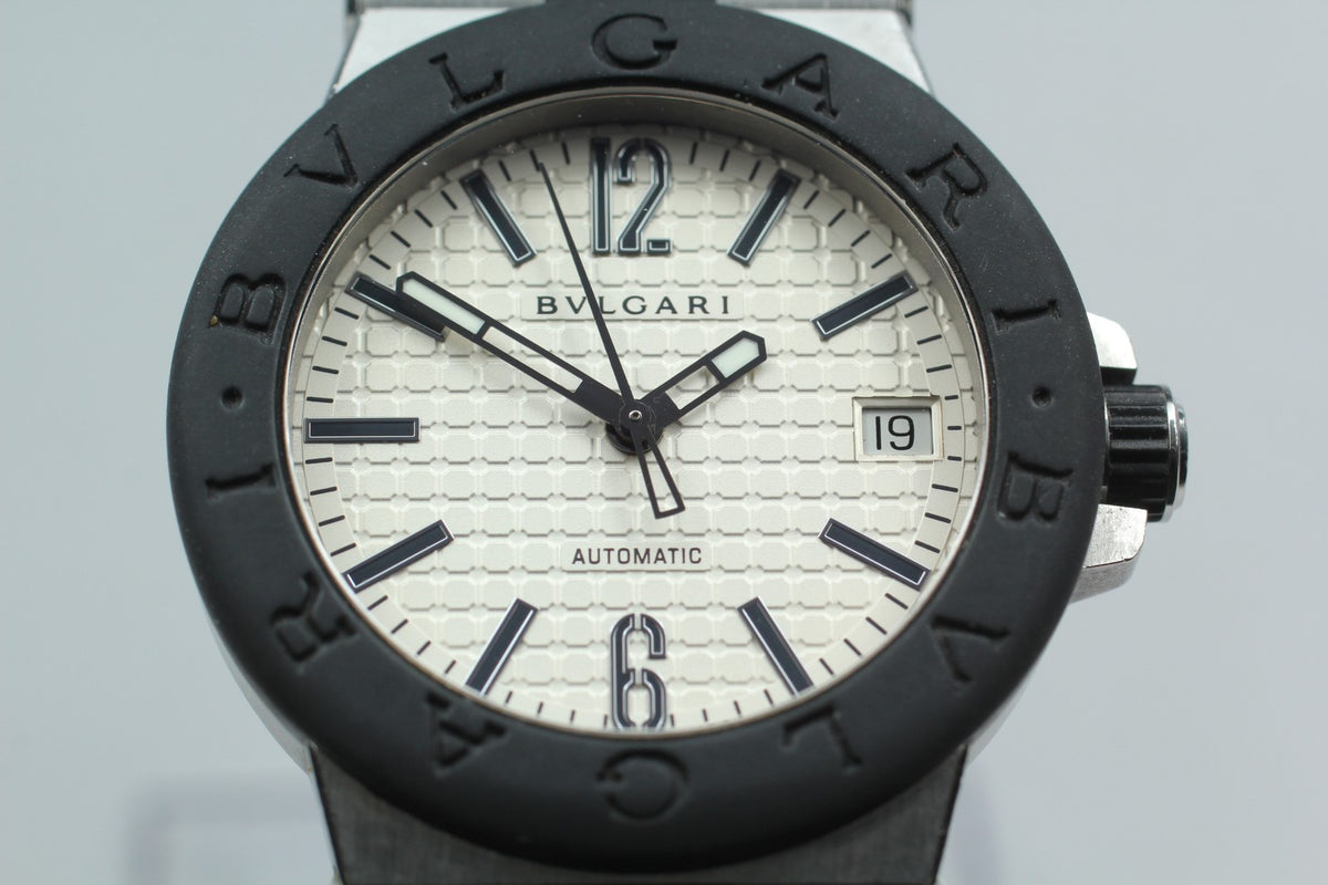 BVLGARI Diagono DG35SV White Dial Automatic Date Men's Watch 35mm From JAPAN