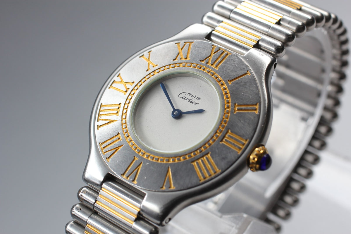 Vintage Cartier Must de Cartier 21 31mm Silver Gold Unisex Quartz Watch Pouch