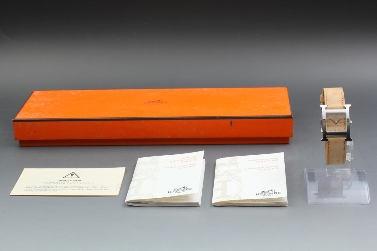 HERMES H Watch HH1.210 Quartz Orange Dial Women's Watch 21mm JAPAN Box