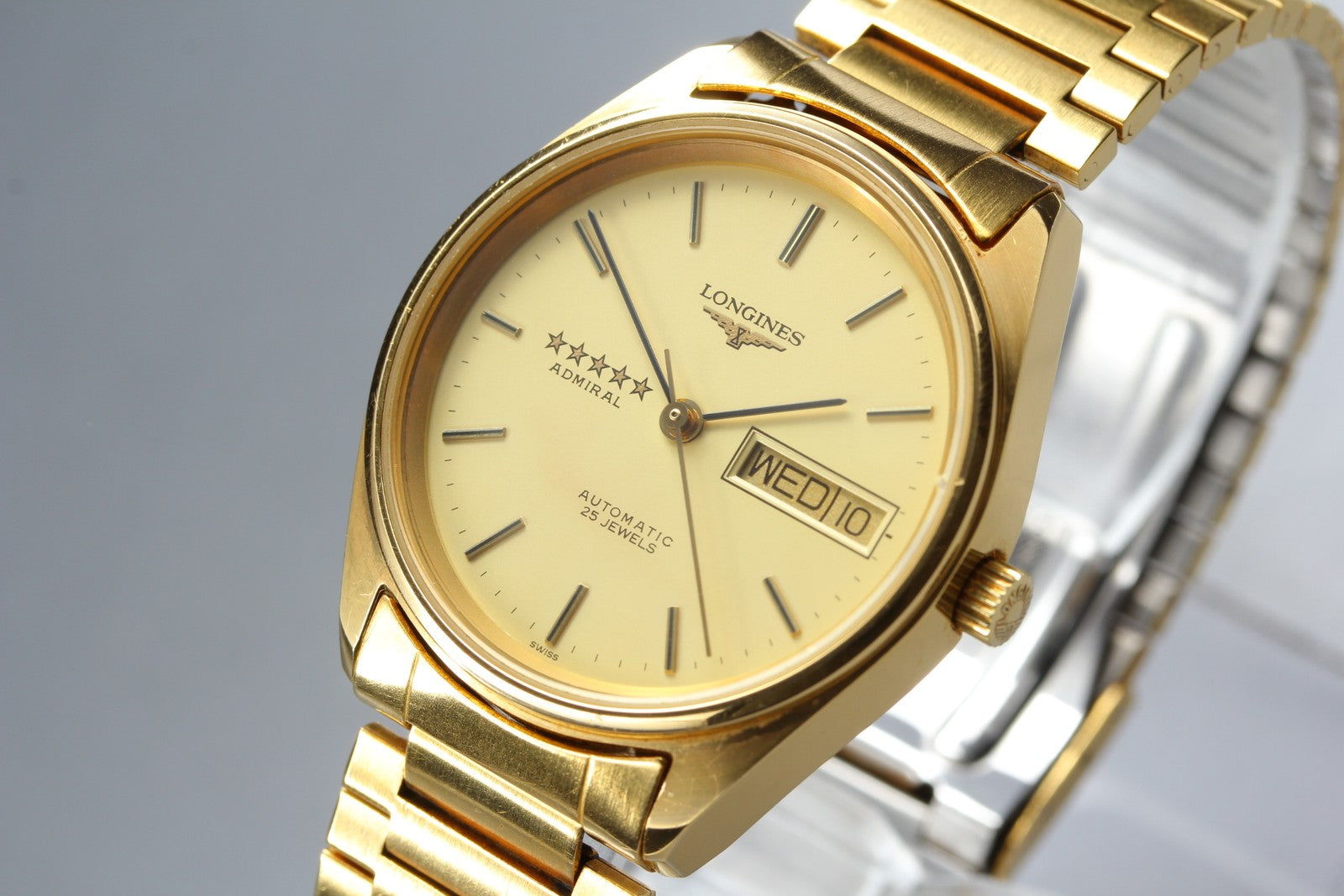 LONGINES Admiral 5 Star L7.634.2 Automatic Gold Day/Date Men's Watch 33mm JAPAN