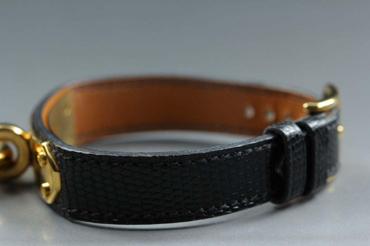 HERMES Kelly Watch Gold Black Leather "=" Woman's Quartz Watch Vintage