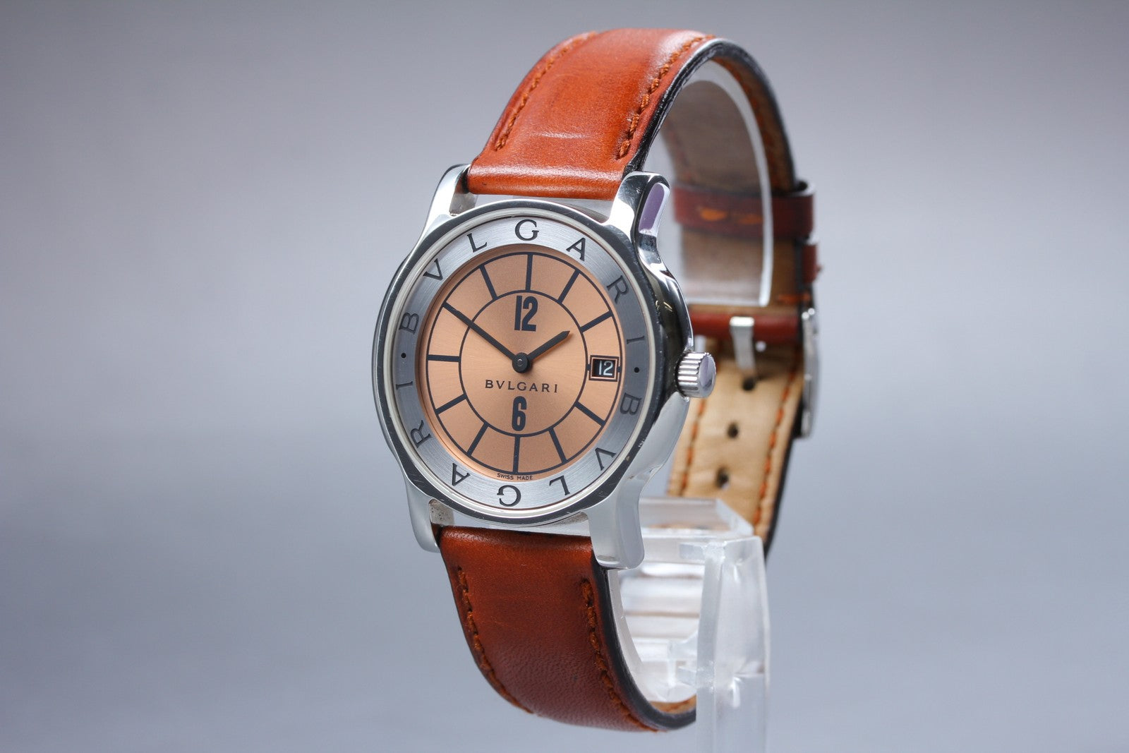New Batt BVLGARI SOLOTEMPO ST35S Pink Quartz Men's Watch 35mm JAPAN Box