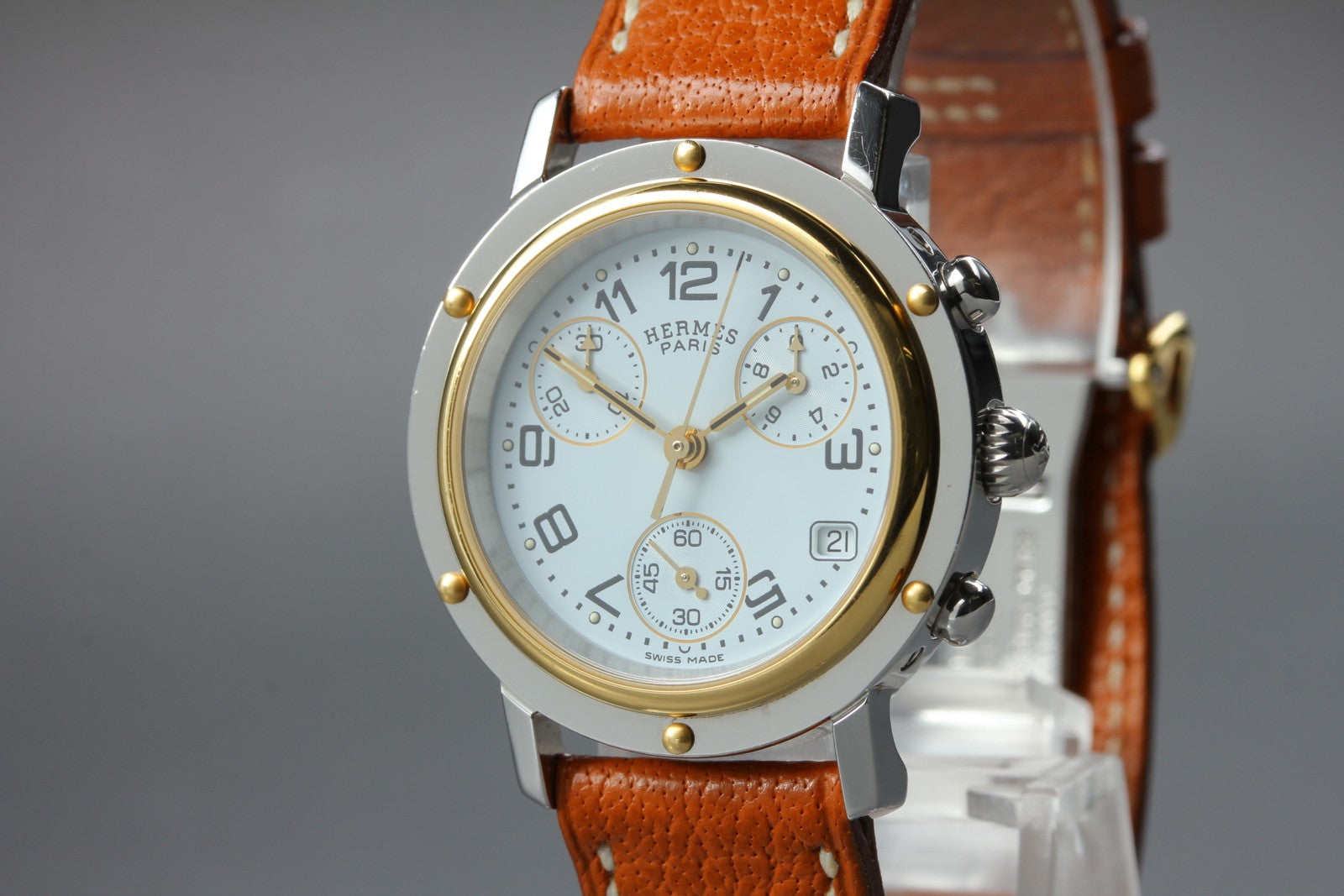 New Batt HERMES Clipper CL1.320 Quartz White Dial Ladies Watch 31mm JAPAN