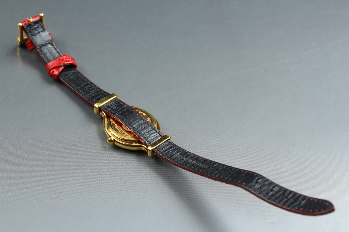 FENDI 640L Chameleon Red Leather Belt Gold 24mm Women's Quartz Watch Vintage