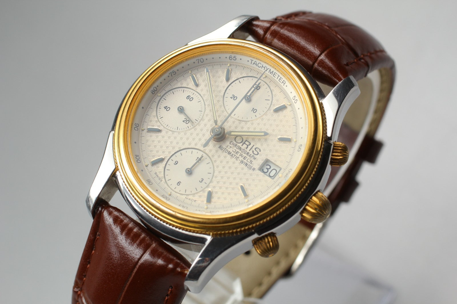 ORIS 7415 Chronograph Silver Dial Date Automatic Men's Watch 37mm JP Exc+5*Box