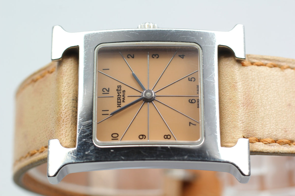 HERMES H Watch HH1.210 Quartz Orange Dial Women's Watch 21mm JAPAN Box
