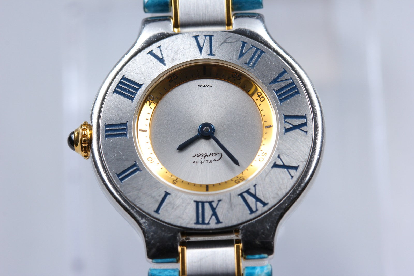 Exc+5 Box Cartier Must de Cartier 21 1340 Blue Silver 27mm Women's Quartz Watch