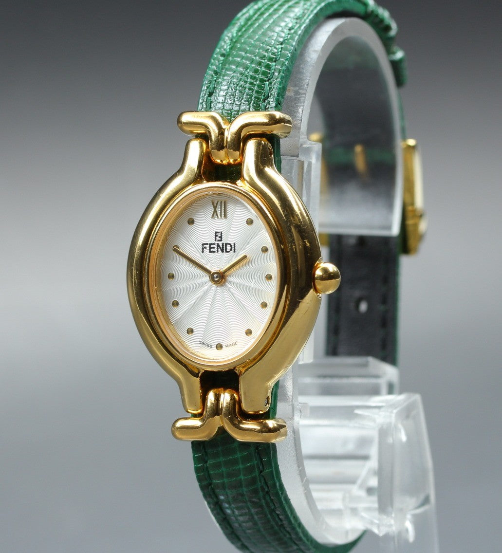 FENDI 640L Chameleon Change Green Belt Gold 24mm Women's Quartz Watch Vintage