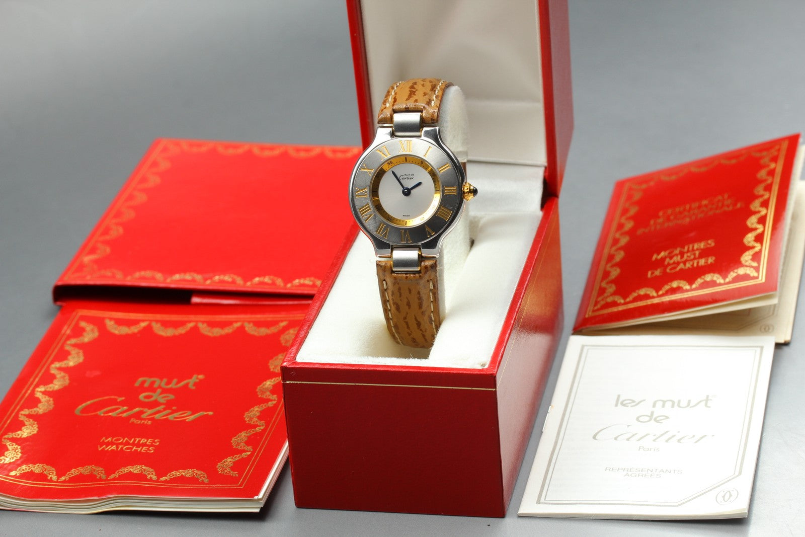 Exc+5 Box Cartier Must de Cartier 21 1340 Brown Silver 27mm Women's Quartz Watch