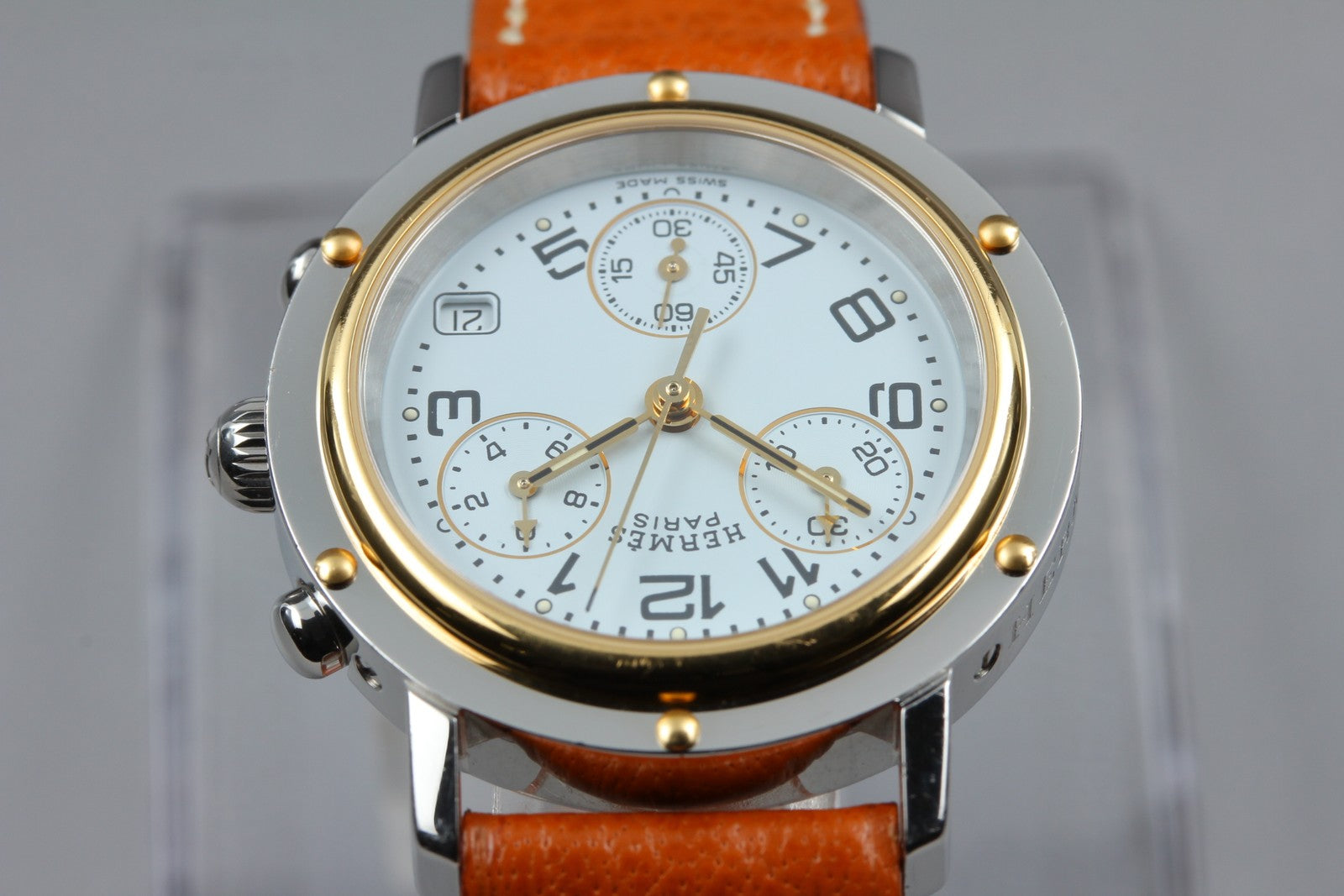 New Batt HERMES Clipper CL1.320 Quartz White Dial Ladies Watch 31mm JAPAN