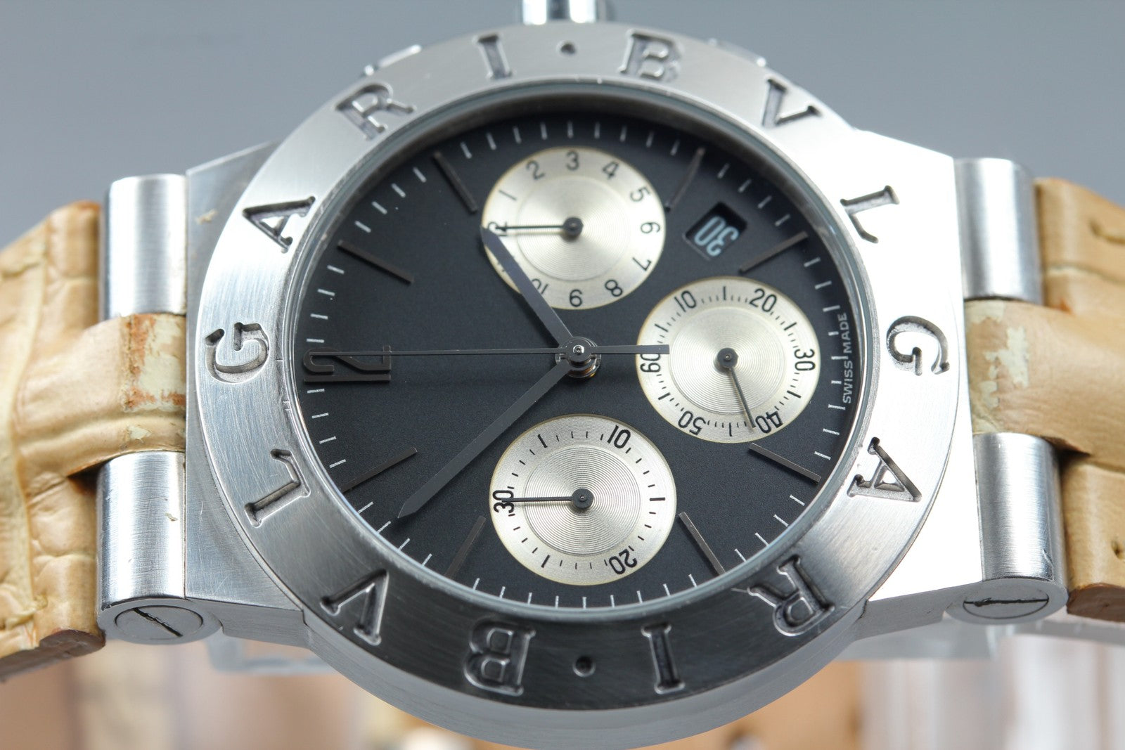 BVLGARI Diagono CH35S Quartz Chronograph Black Men's Watch 36mm JAPAN Exc+5*Box