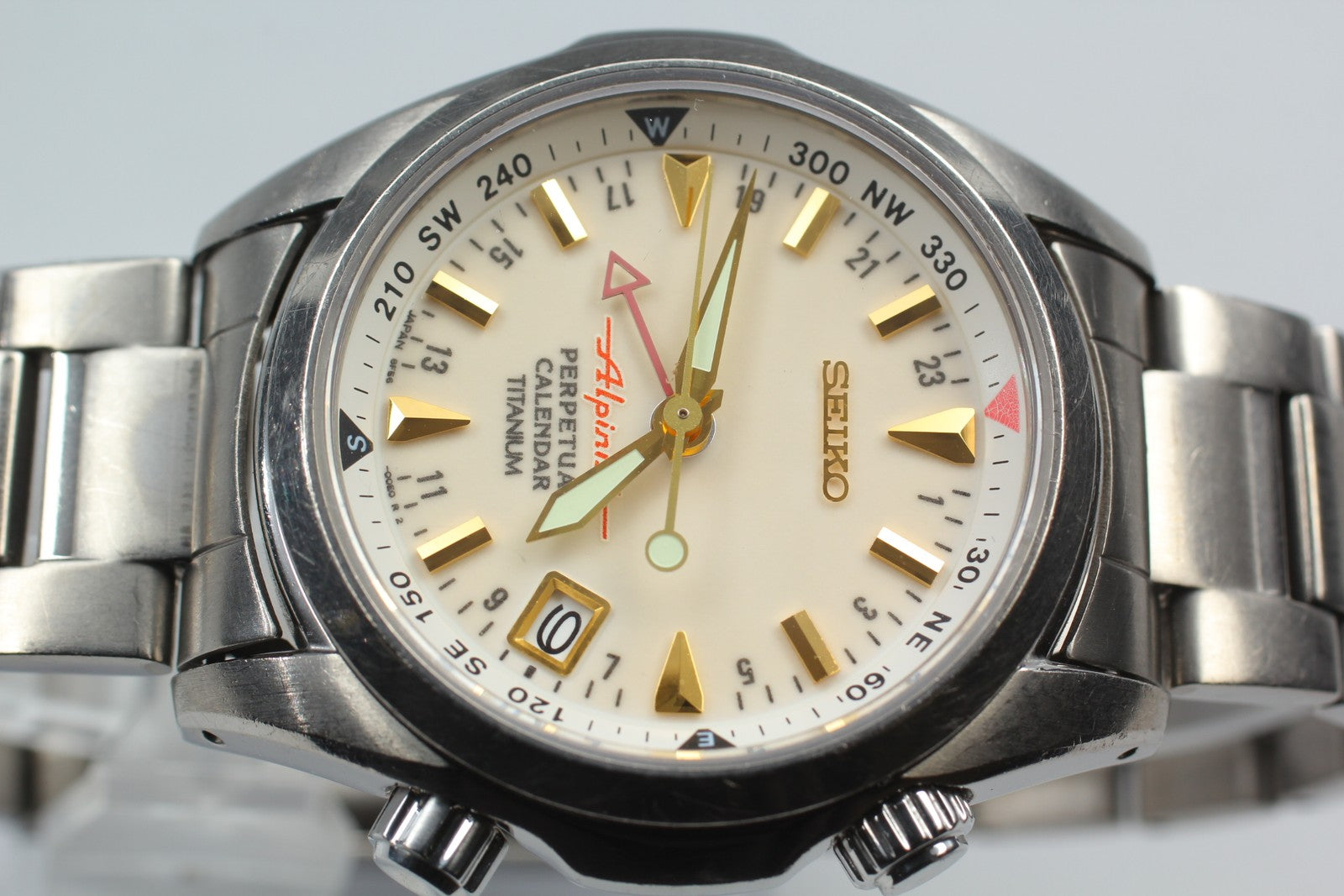 Overhauled SEIKO Alpinist 8F56-00D0 SBCJ021 Perpetual Titanium Men's Watch JAPAN