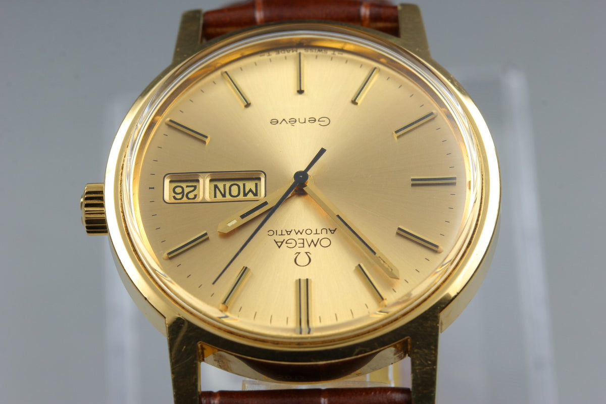 OMEGA Geneve Day-Date 166.0117 Cal.1022 Gold Brown 34mm AT Men's Watch Vintage
