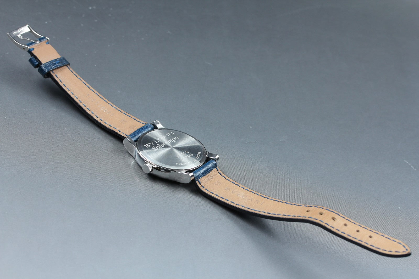 New Batt BVLGARI SOLOTEMPO ST35S Quartz Blue Men's Watch 35mm JAPAN Exc+5*Box