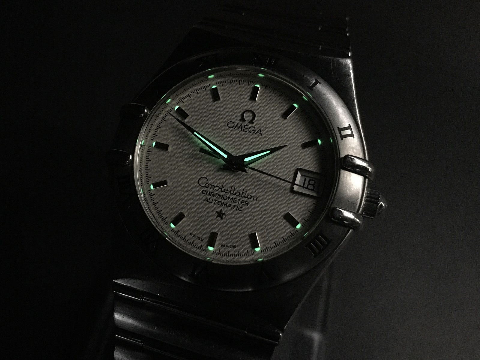 Vintage OMEGA Constellation 1502.3 Automatic White Date Men's Watch 35mm JAPAN