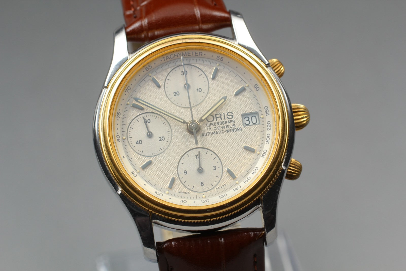 ORIS 7415 Chronograph Silver Dial Date Automatic Men's Watch 37mm JP Exc+5*Box