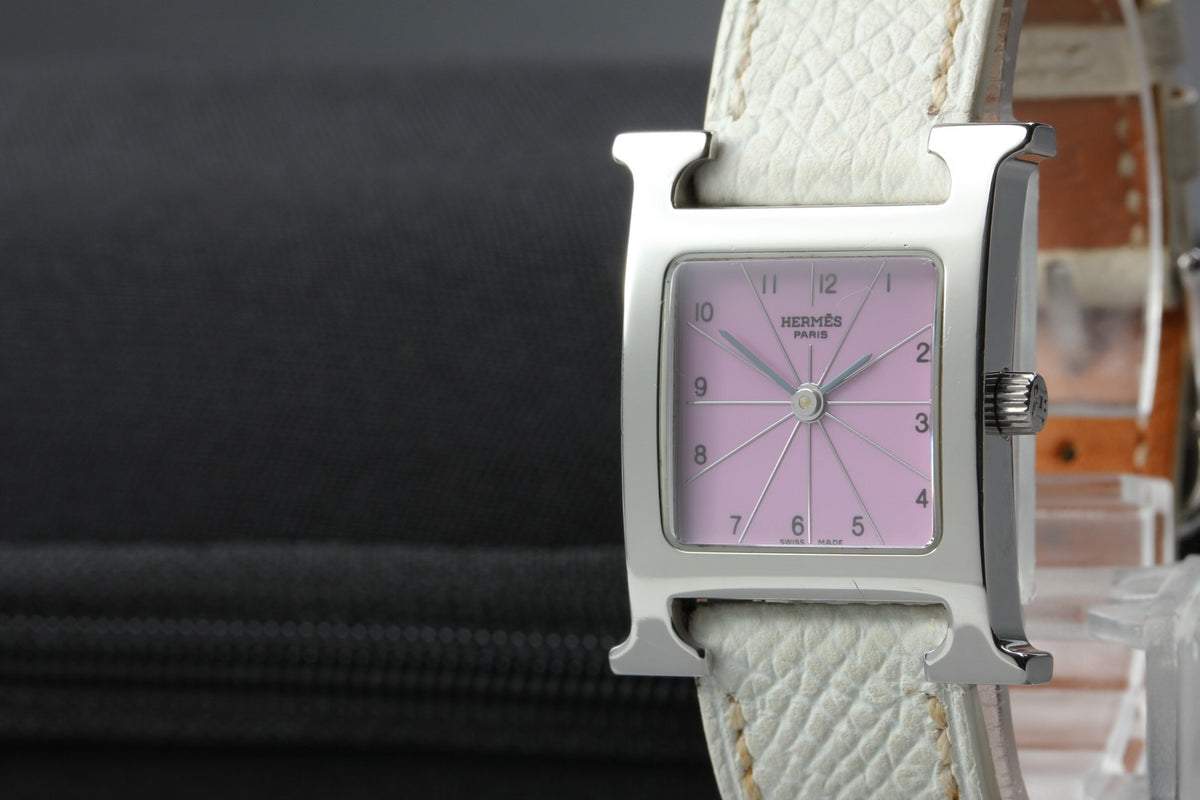 HERMES H Watch HH1.210 Silver Pink Dial 21mm Woman's Watch Quartz JAPAN