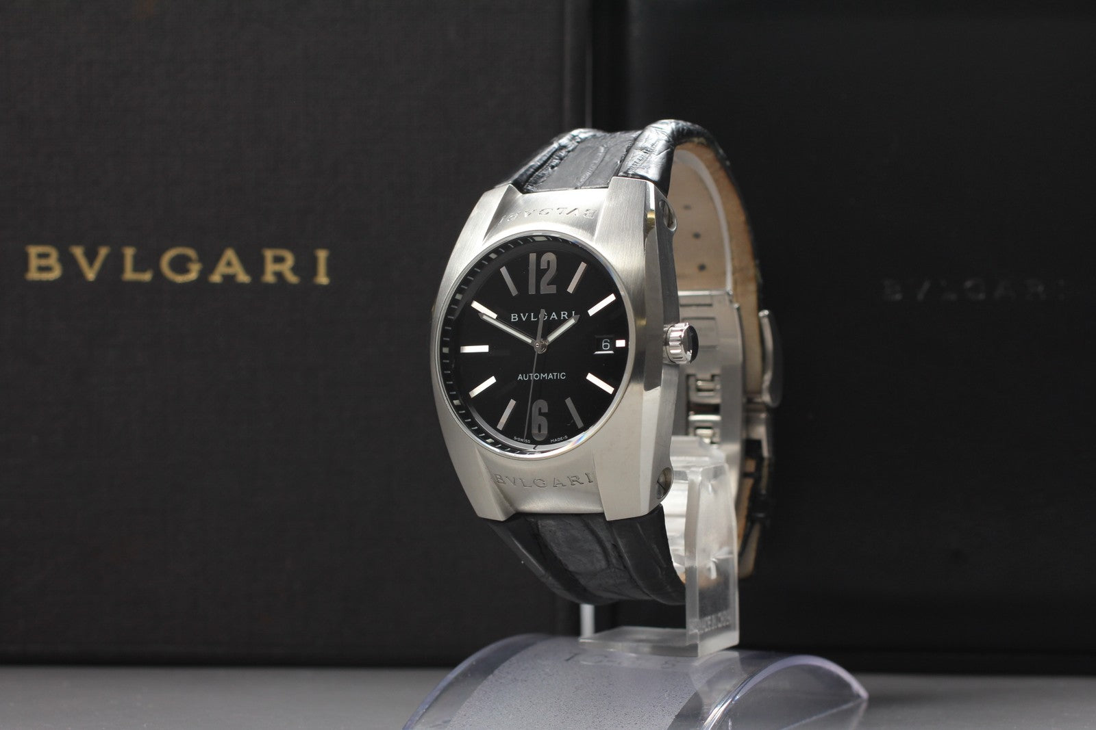 Exc+5*Box BVLGARI Ergon EG40S Black Stainless Steel Automatic Men's Watch JAPAN