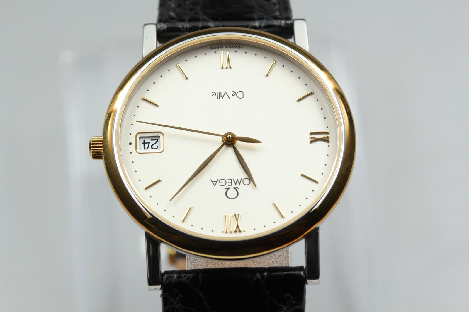 New Batt OMEGA De Ville Cal.1532 Quartz Gold Date Men's Watch 32mm JP Exc+5*Box