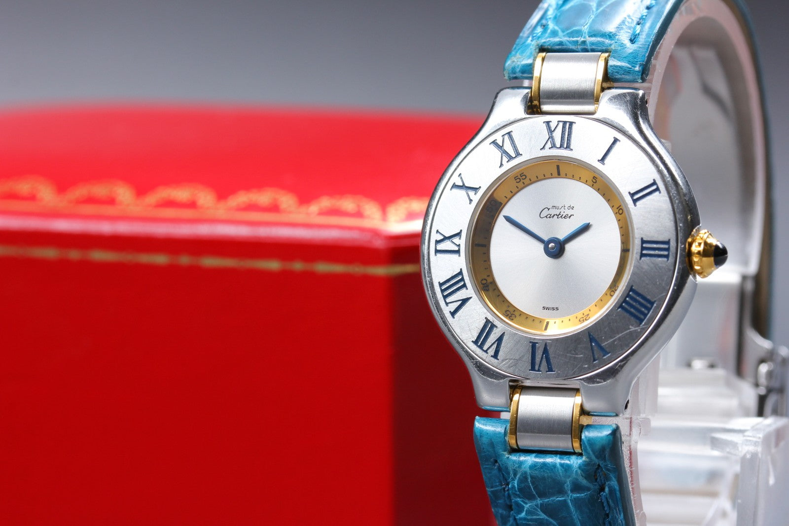 Exc+5 Box Cartier Must de Cartier 21 1340 Blue Silver 27mm Women's Quartz Watch