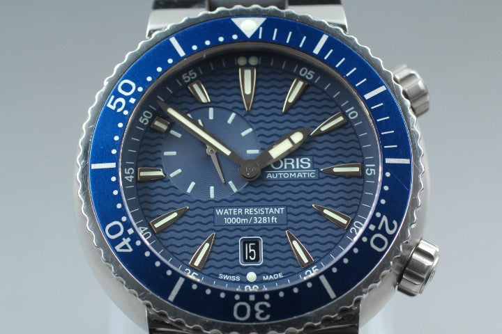 ORIS TT1 7609 Small Seconds Blue Dial Automatic Date Men's Watch 47mm JAPAN