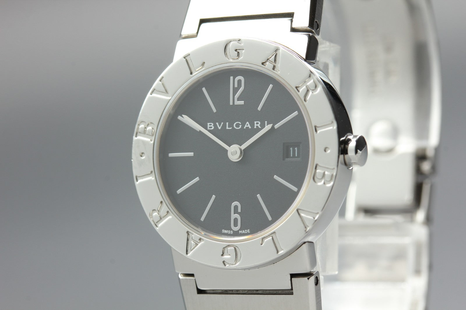 New Batt BVLGARI BB26SS Black Dial Quartz Date Women's Watch 26mm Used JAPAN