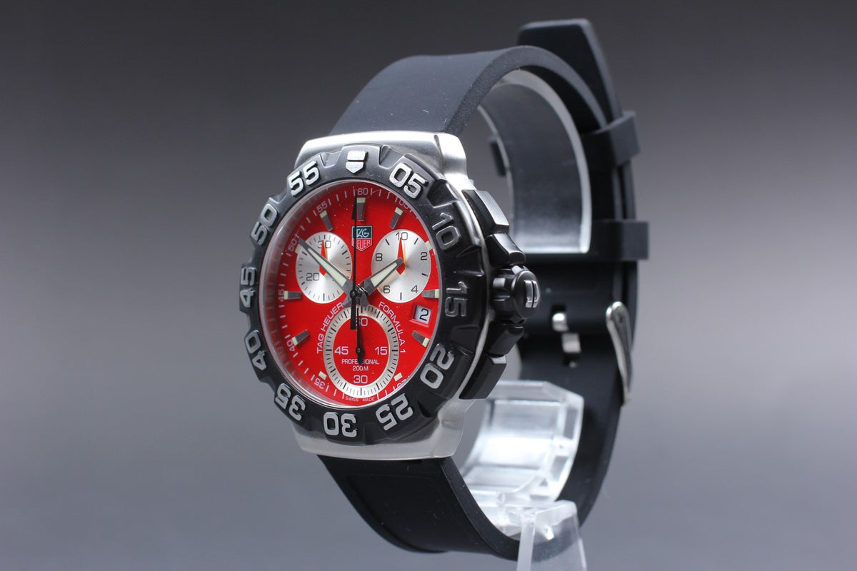 Used TAG Heuer Formula 1 CAH1112 Red Quartz Chronograph Men's Watch 42mm JAPAN