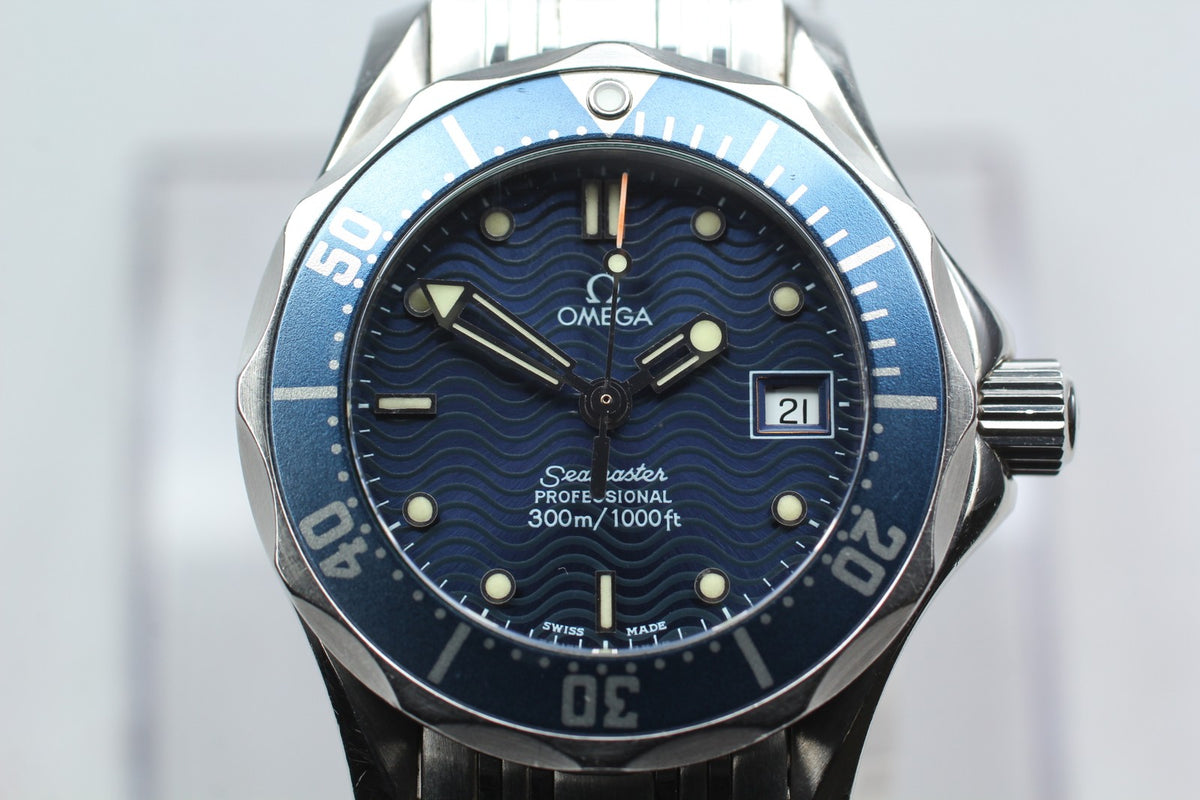 New Batt OMEGA Seamaster Cal.1424 Quartz Blue Women's Watch 28mm JAPAN Box