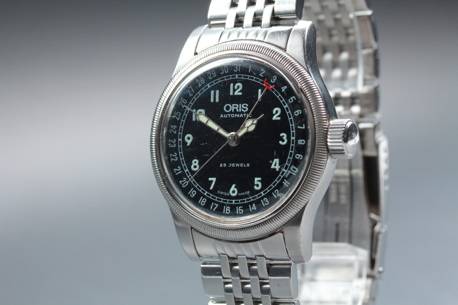 Vintage ORIS Big Crown Pointer Date 7543 Black Men's Automatic Watch 40mm Exc+4
