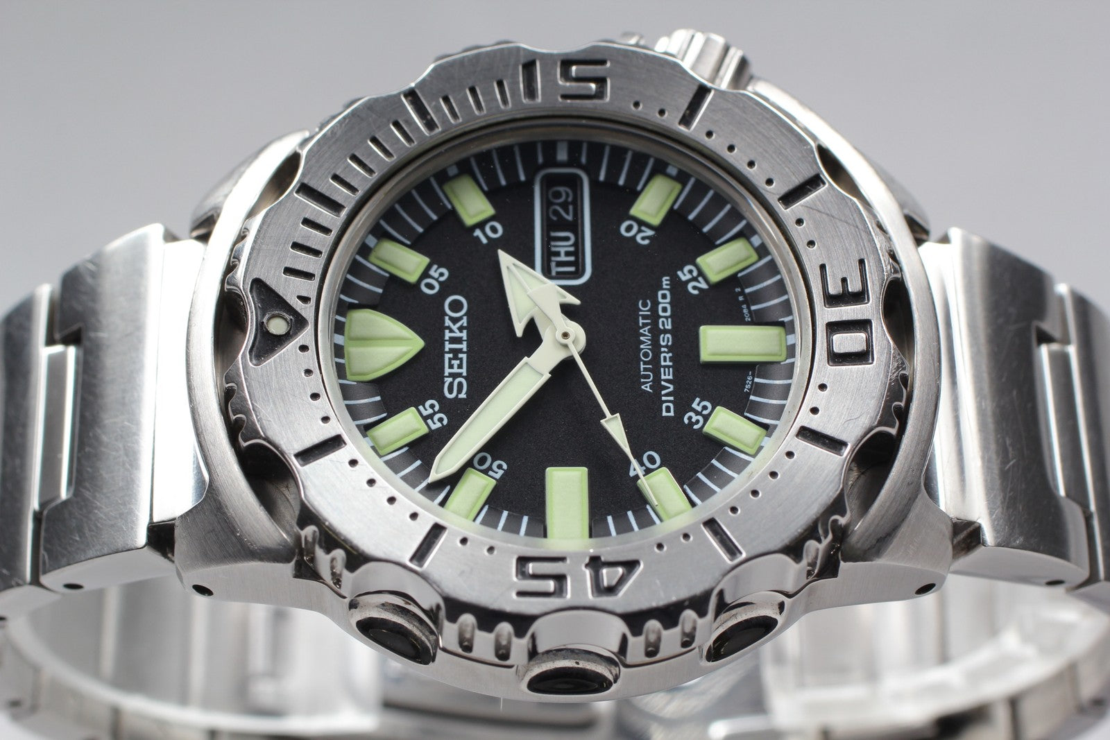 Exc+5* SEIKO 7S26-0350 SKX779 Divers Black Monster Automatic Men's Watch JAPAN