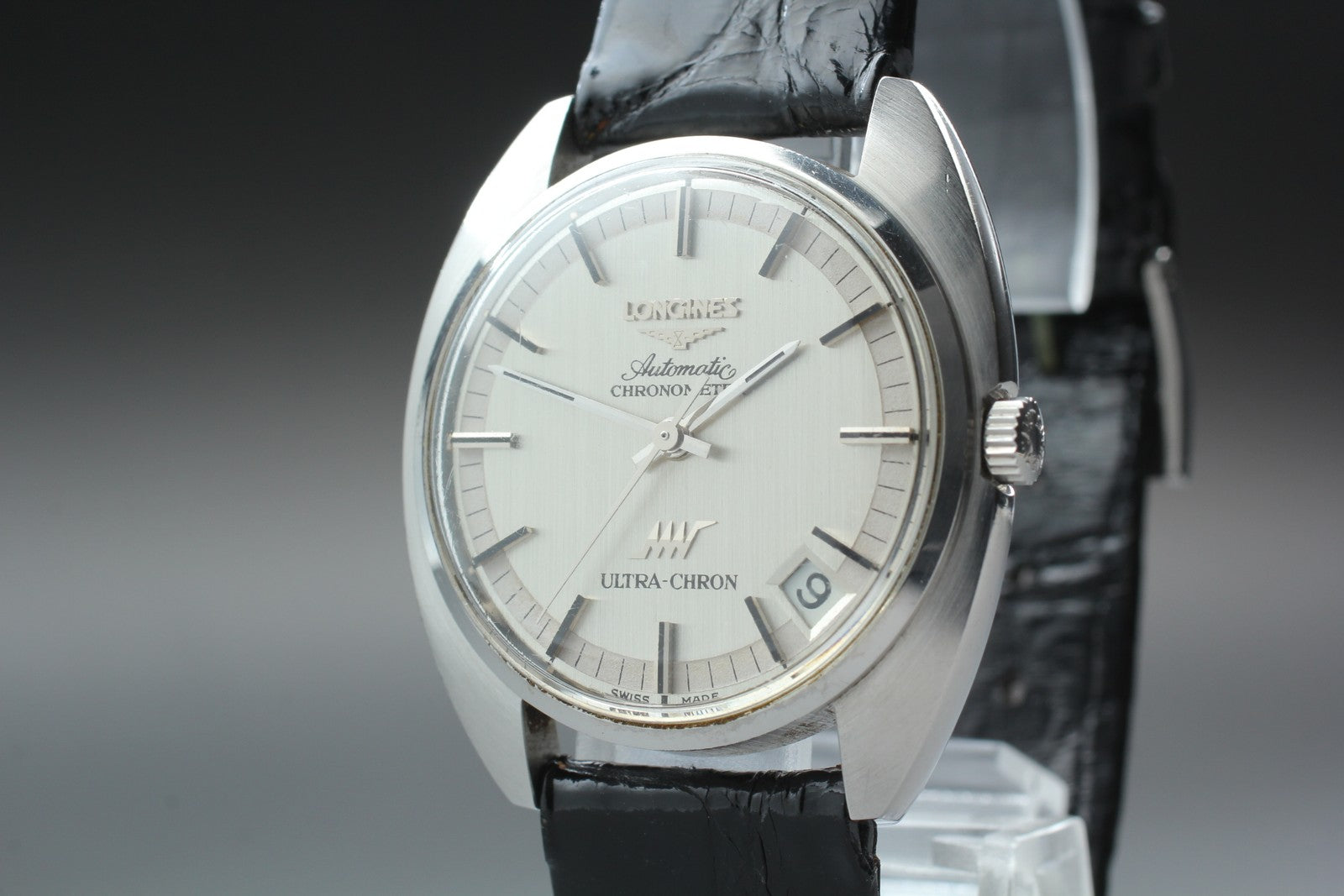 Vintage LONGINES ULTRA-CHRON Chronometer Date Silver Men's Watch 34mm Exc+5 JP