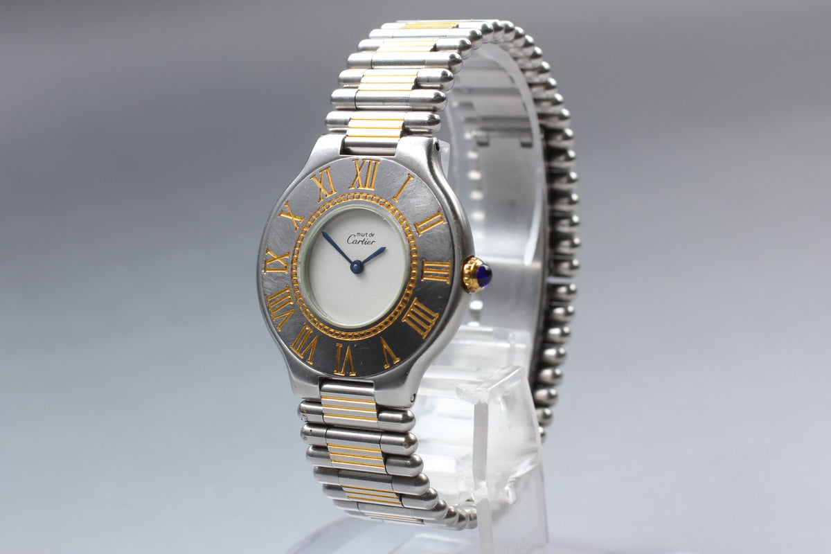 Vintage Cartier Must de Cartier 21 31mm Silver Gold Unisex Quartz Watch Pouch