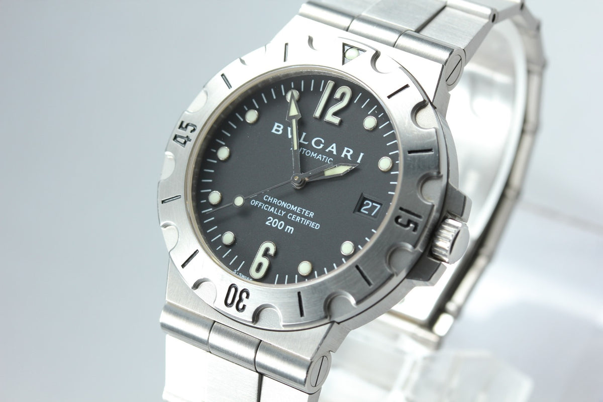 BVLGARI Diagono Scuba SD38S Automatic Date Black Men's Watch 38mm JAPAN Box